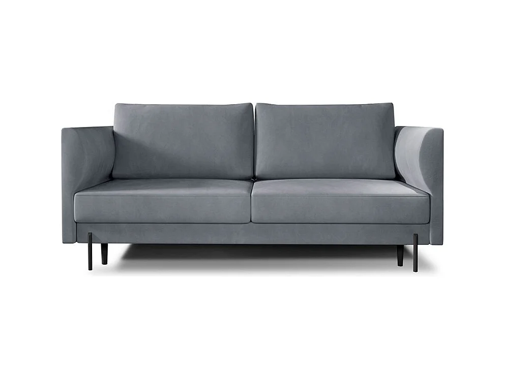 Canapé convertible en velours ROBBY – Rangement et pieds métal noir-Gris perle