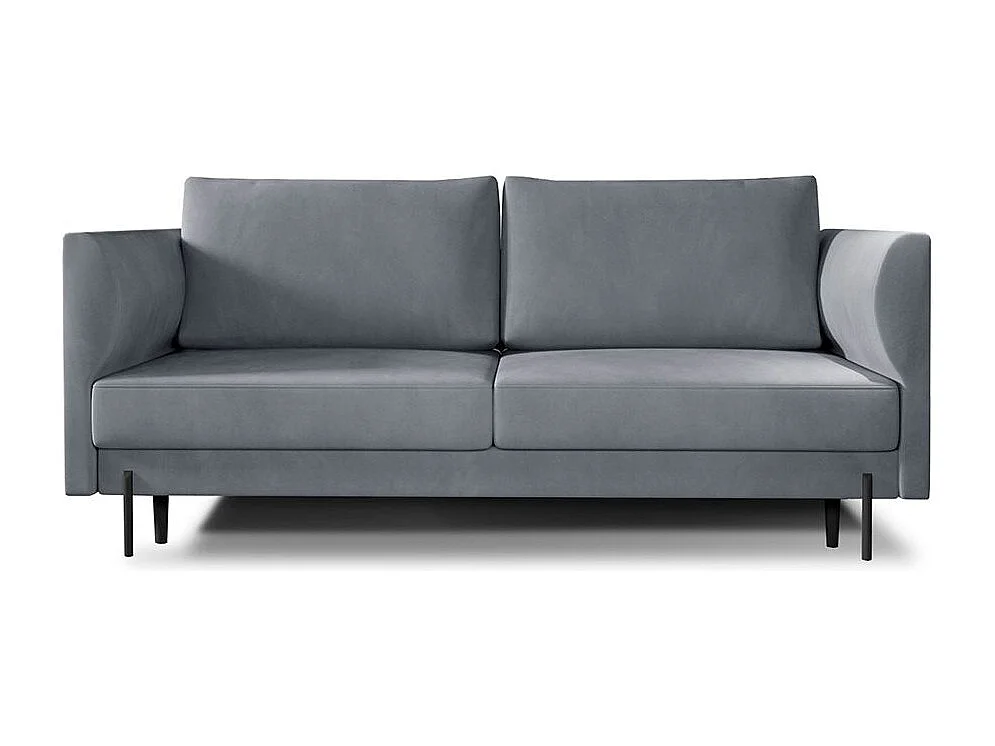 Canapé convertible en velours ROBBY – Rangement et pieds métal noir-Gris perle