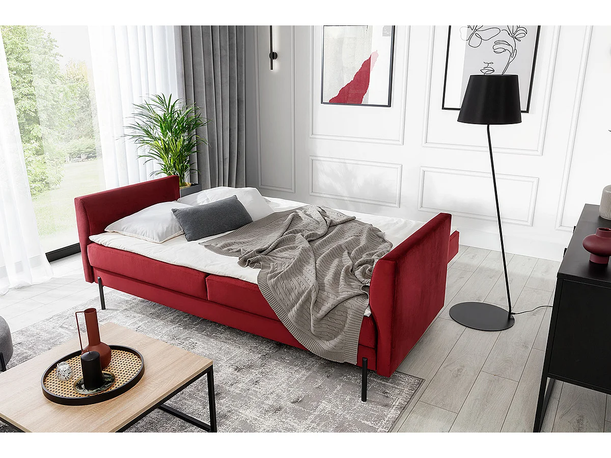 Canapé convertible en velours ROBBY – Rangement et pieds métal noir-Gris perle