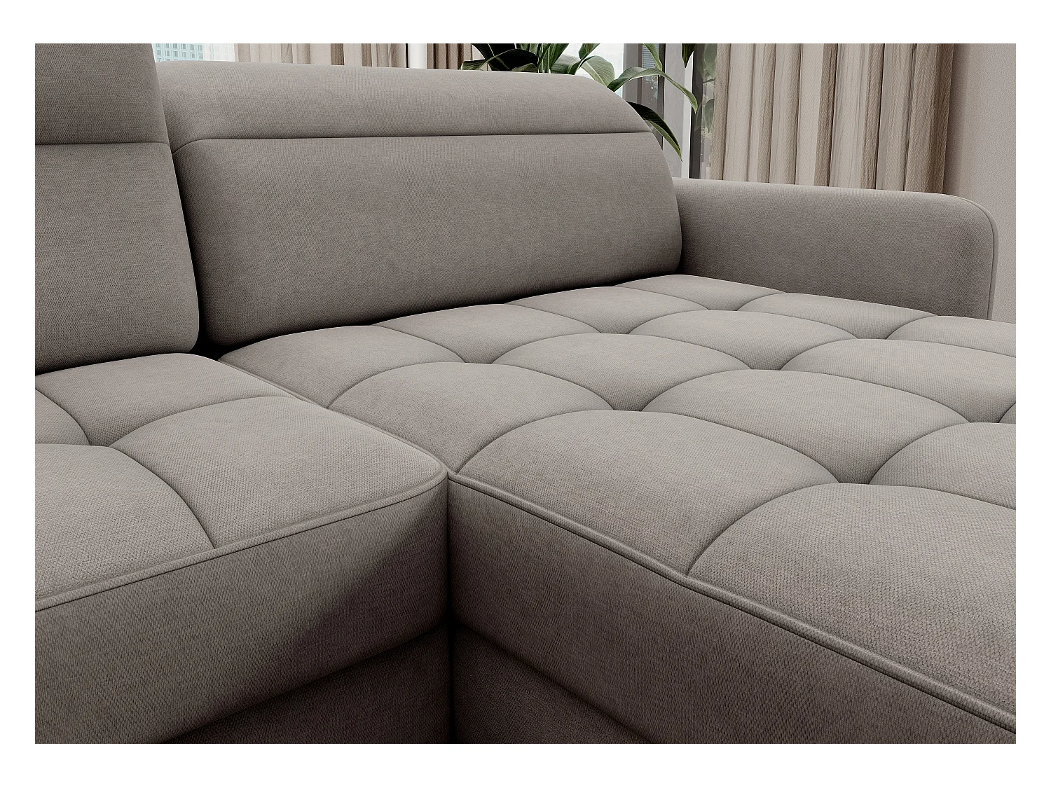 Canapé panoramique convertible BENTO en tissu avec coffre de rangement-Gris taupe-angle droit