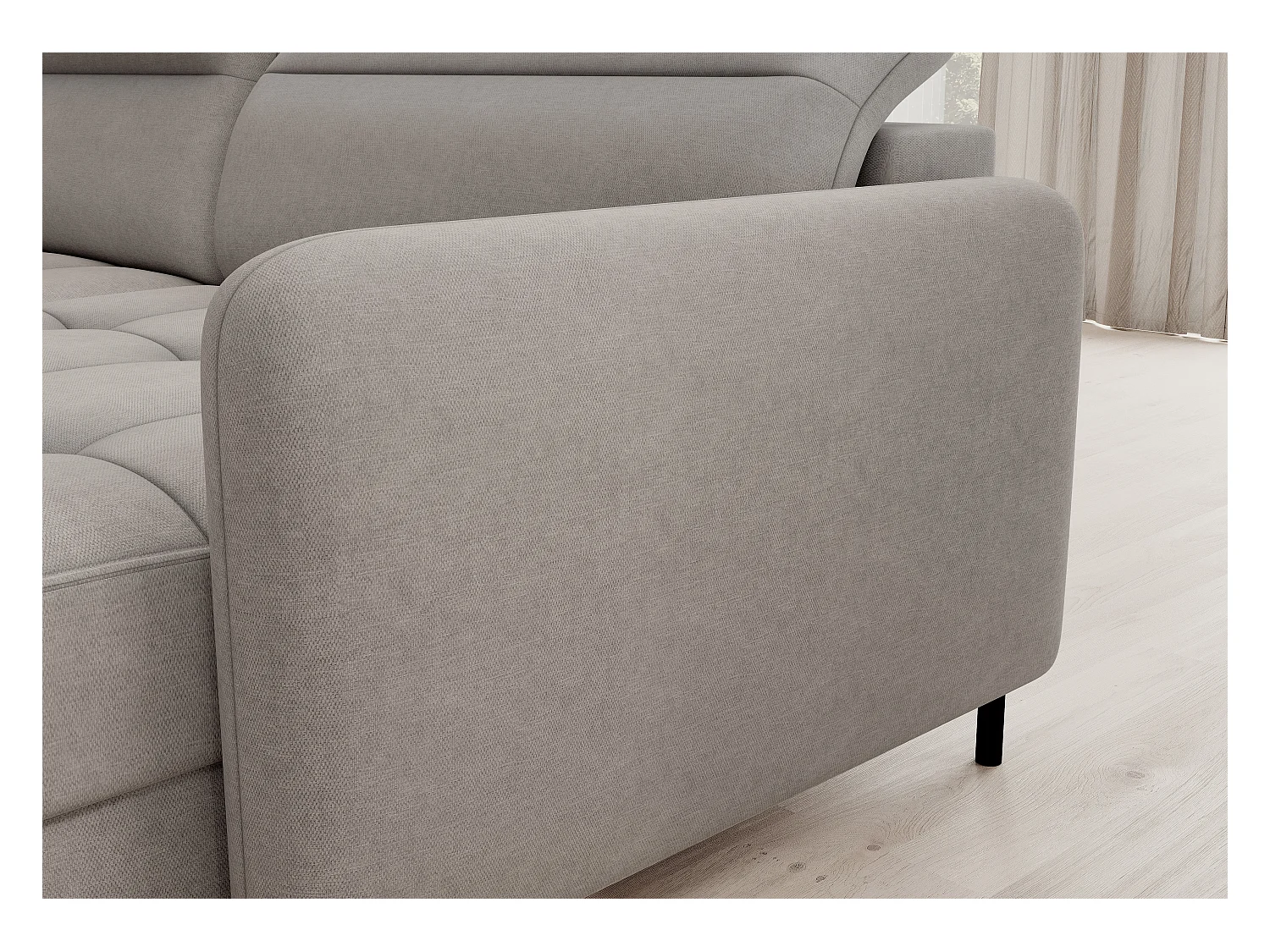 Canapé panoramique convertible BENTO en tissu avec coffre de rangement-Gris taupe-angle droit