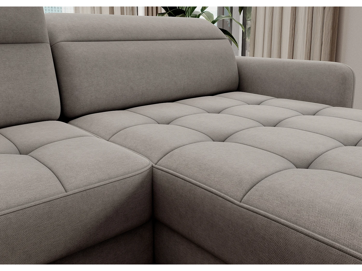 Canapé panoramique convertible BENTO en tissu avec coffre de rangement-Gris taupe-angle droit