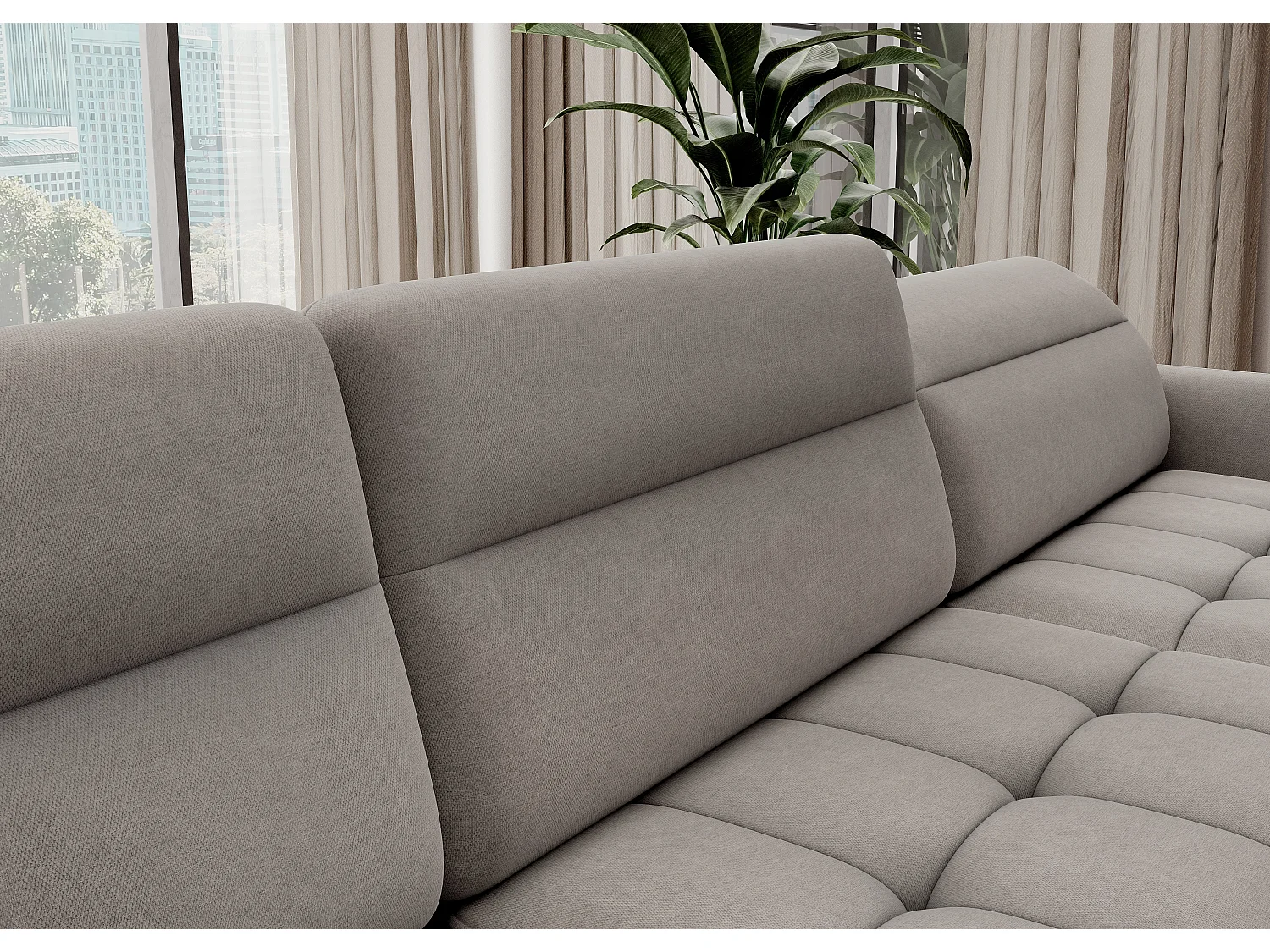 Canapé panoramique convertible BENTO en tissu avec coffre de rangement-Gris taupe-angle droit