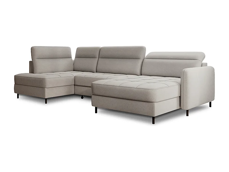 Canapé panoramique convertible BENTO en tissu avec coffre de rangement-Gris taupe-angle droit