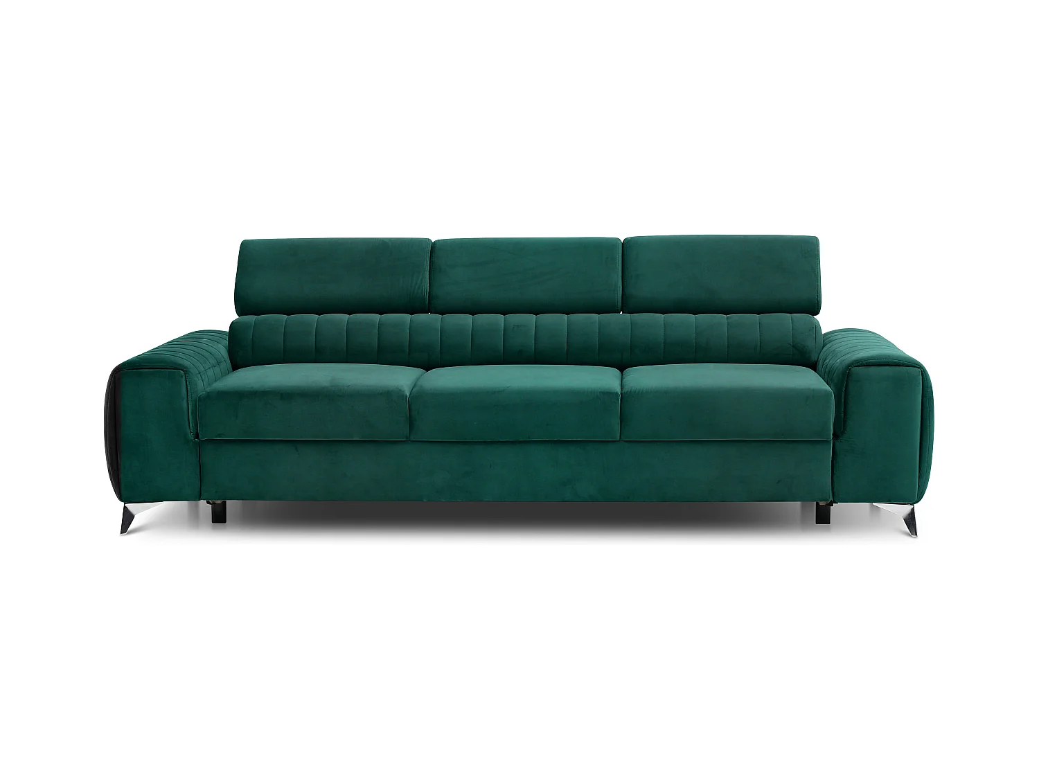 Canapé convertible velours LOZA - Appuis-tête réglables et pieds acier chromé-Vert
