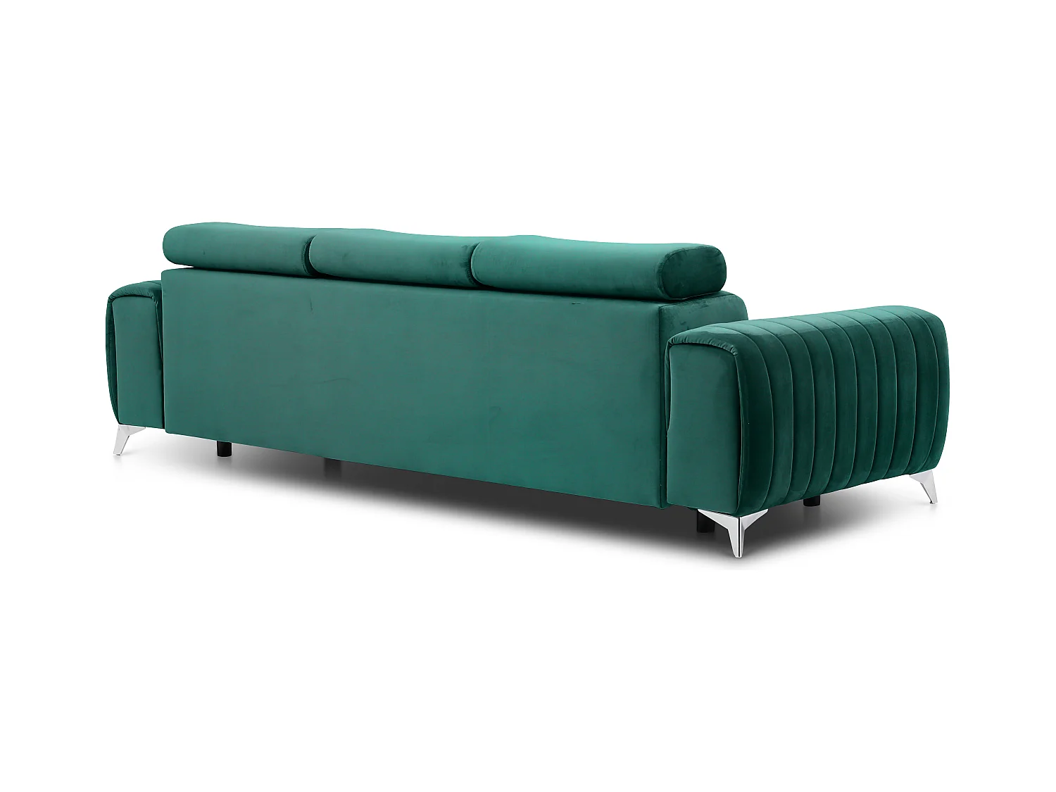Canapé convertible velours LOZA - Appuis-tête réglables et pieds acier chromé-Vert