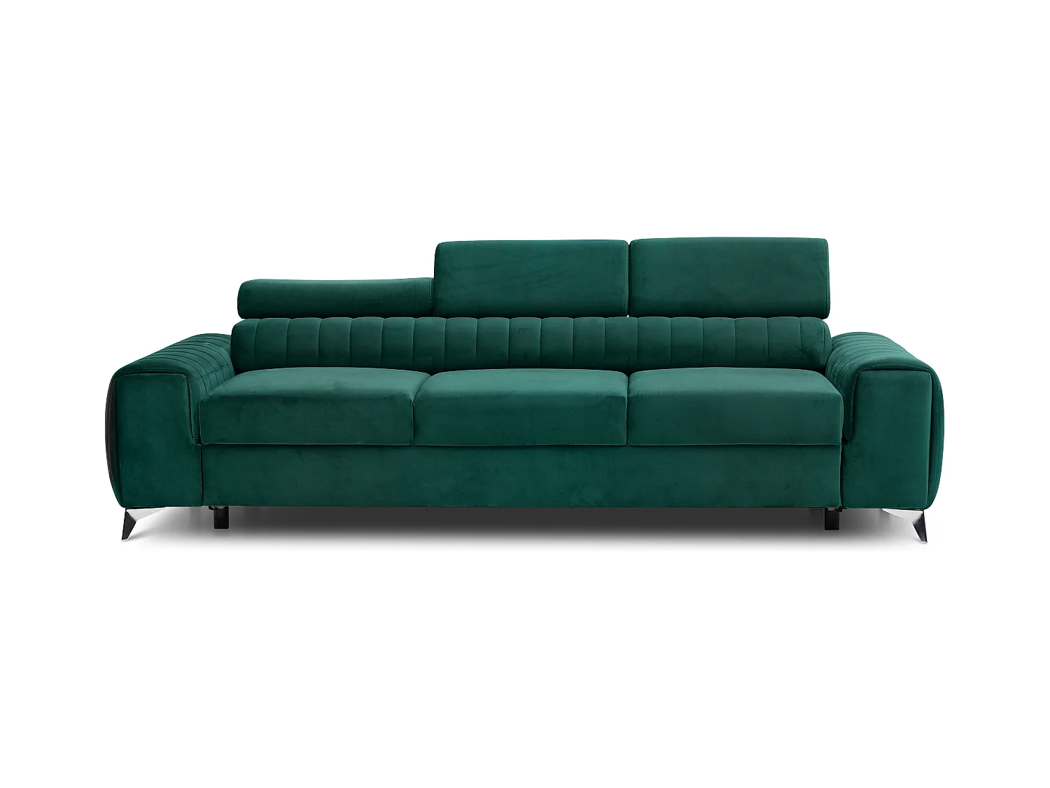 Canapé convertible velours LOZA - Appuis-tête réglables et pieds acier chromé-Vert