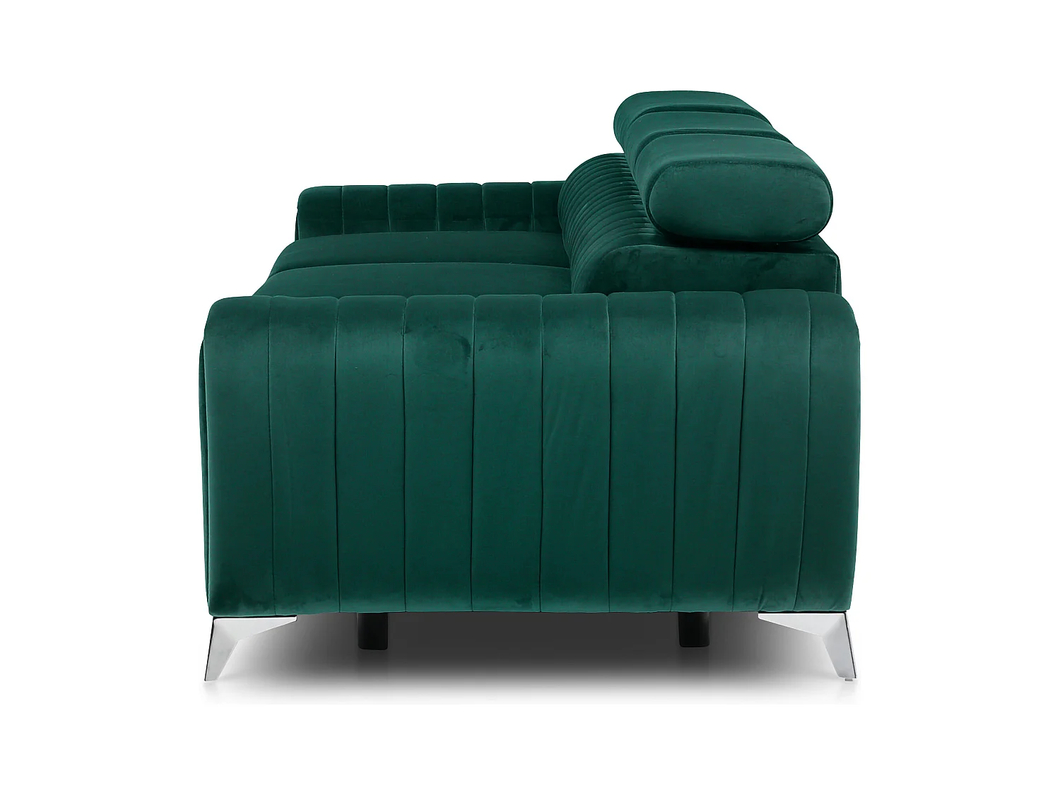 Canapé convertible velours LOZA - Appuis-tête réglables et pieds acier chromé-Vert