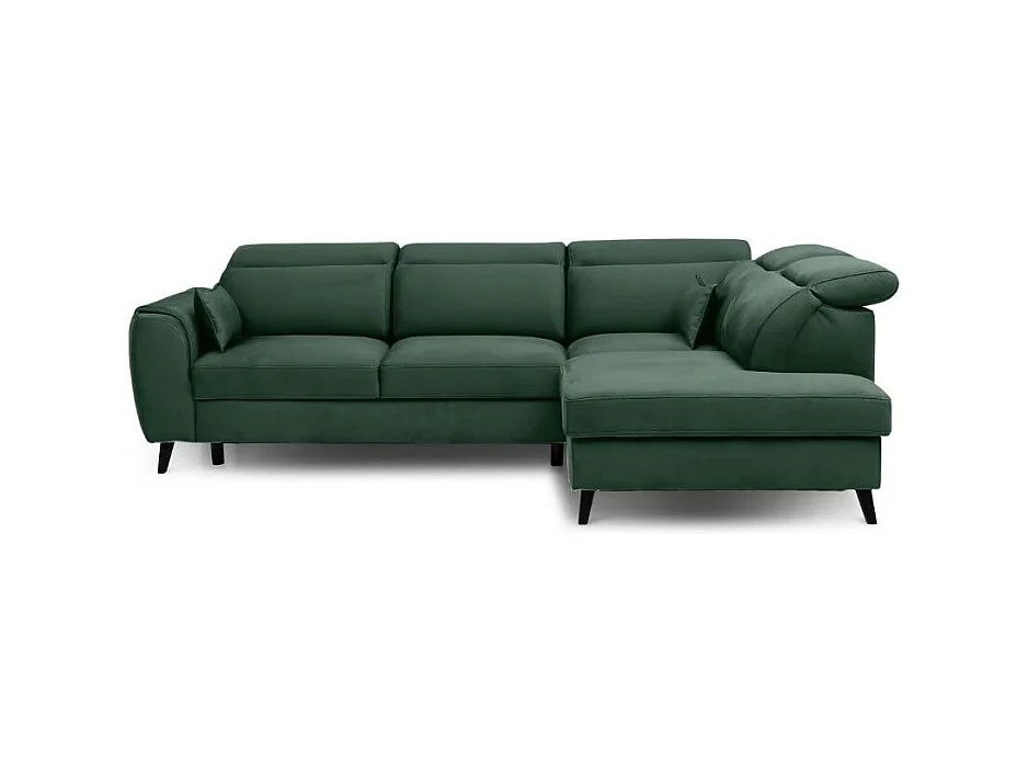 Canapé d'angle convertible avec rangement velours NOBLESSE - Pieds bois noir-Vert épinard-angle droit