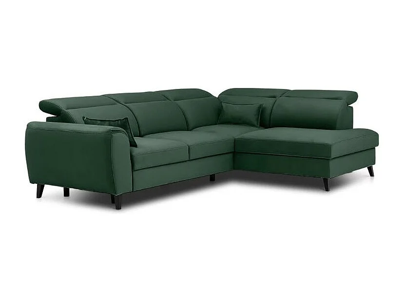 Canapé d'angle convertible avec rangement velours NOBLESSE - Pieds bois noir-Vert épinard-angle droit