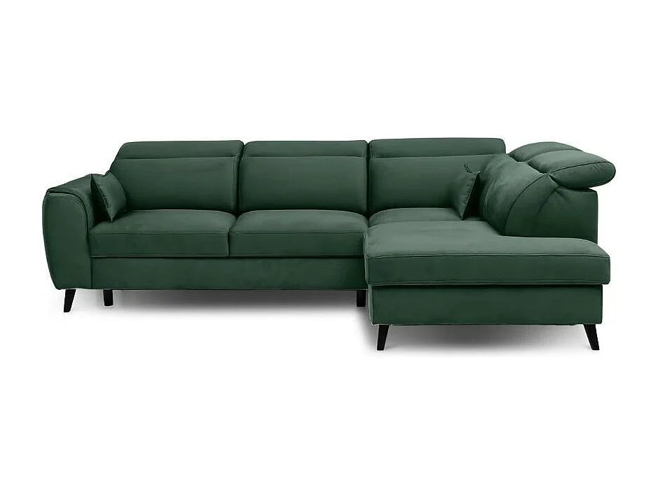 NOBLESSE omvormbare hoekbank met fluwelen opbergruimte - Zwarte houten poten-Kleur Spinazie groen-juiste hoek