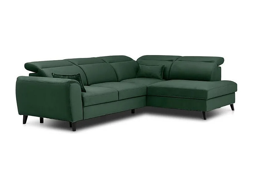 NOBLESSE omvormbare hoekbank met fluwelen opbergruimte - Zwarte houten poten-Kleur Spinazie groen-juiste hoek