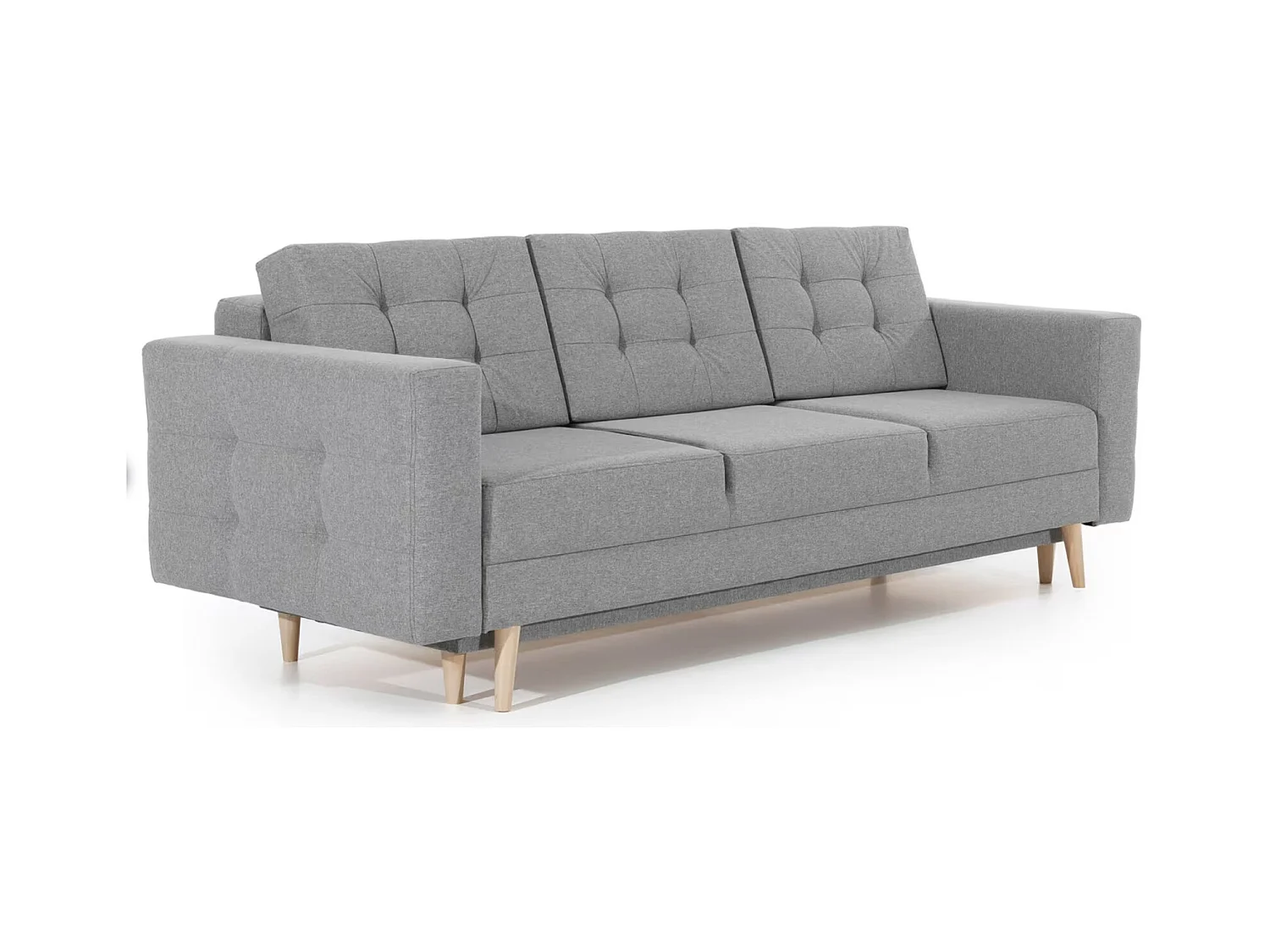 Canapé convertible tissu ANSKA - Pieds bois naturel-Gris