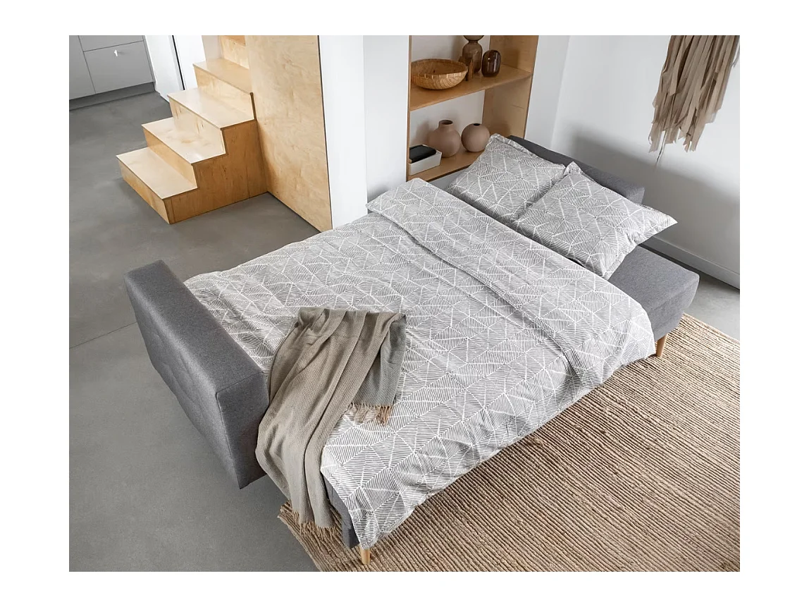 Canapé convertible tissu ANSKA - Pieds bois naturel-Gris