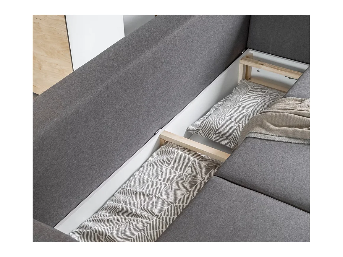 Canapé convertible tissu ANSKA - Pieds bois naturel-Gris