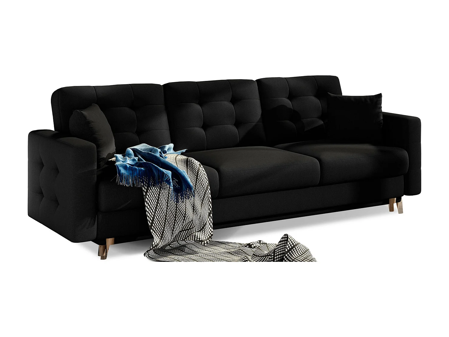 Canapé convertible tissu ANSKA - Pieds bois naturel-Gris