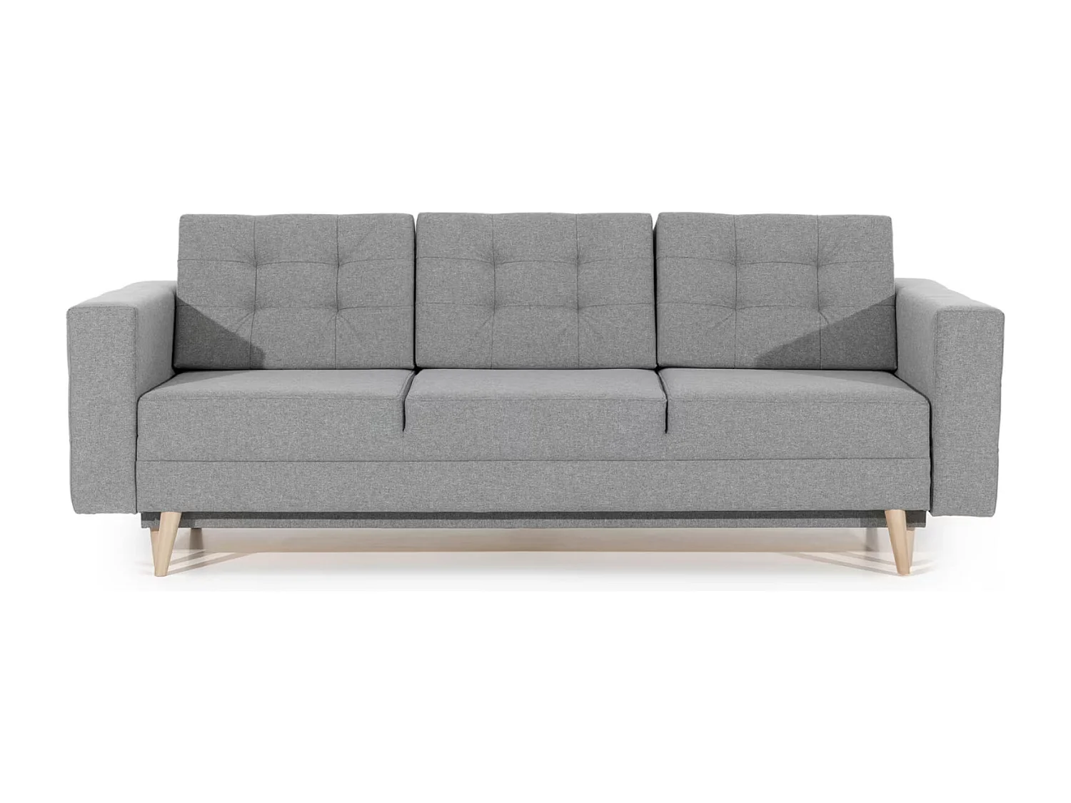 Canapé convertible tissu ANSKA - Pieds bois naturel-Gris