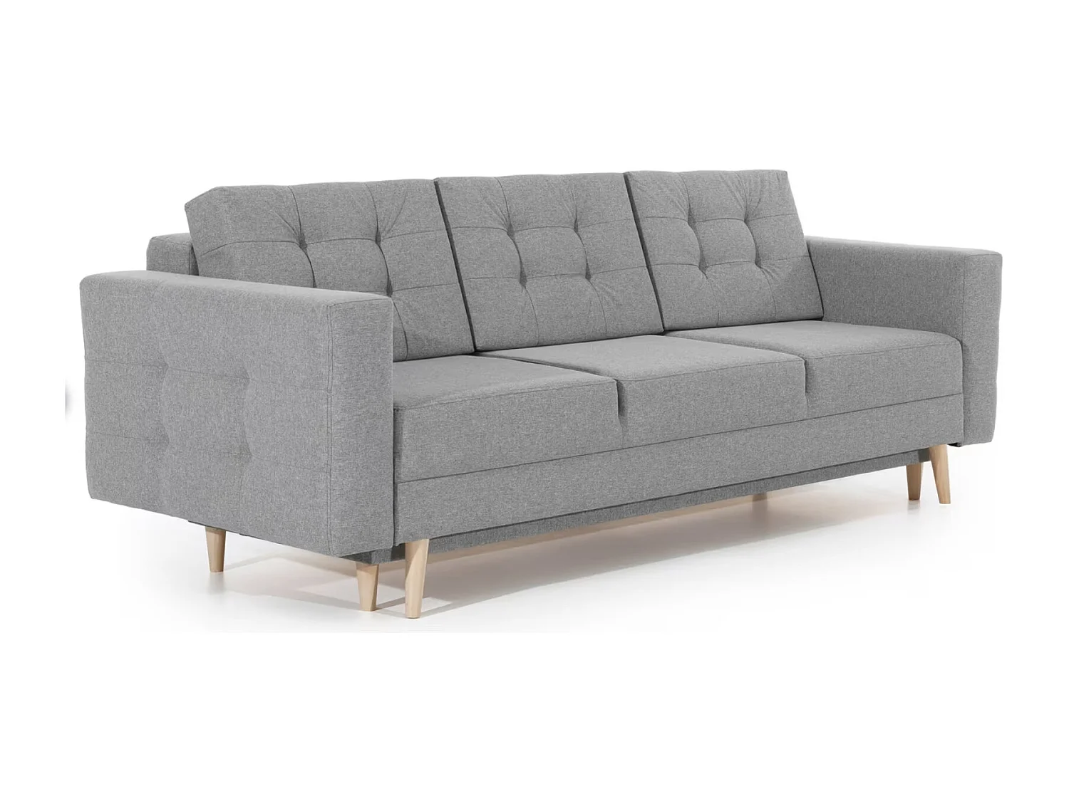 Canapé convertible tissu ANSKA - Pieds bois naturel-Gris