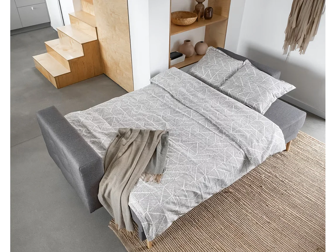 Canapé convertible tissu ANSKA - Pieds bois naturel-Gris