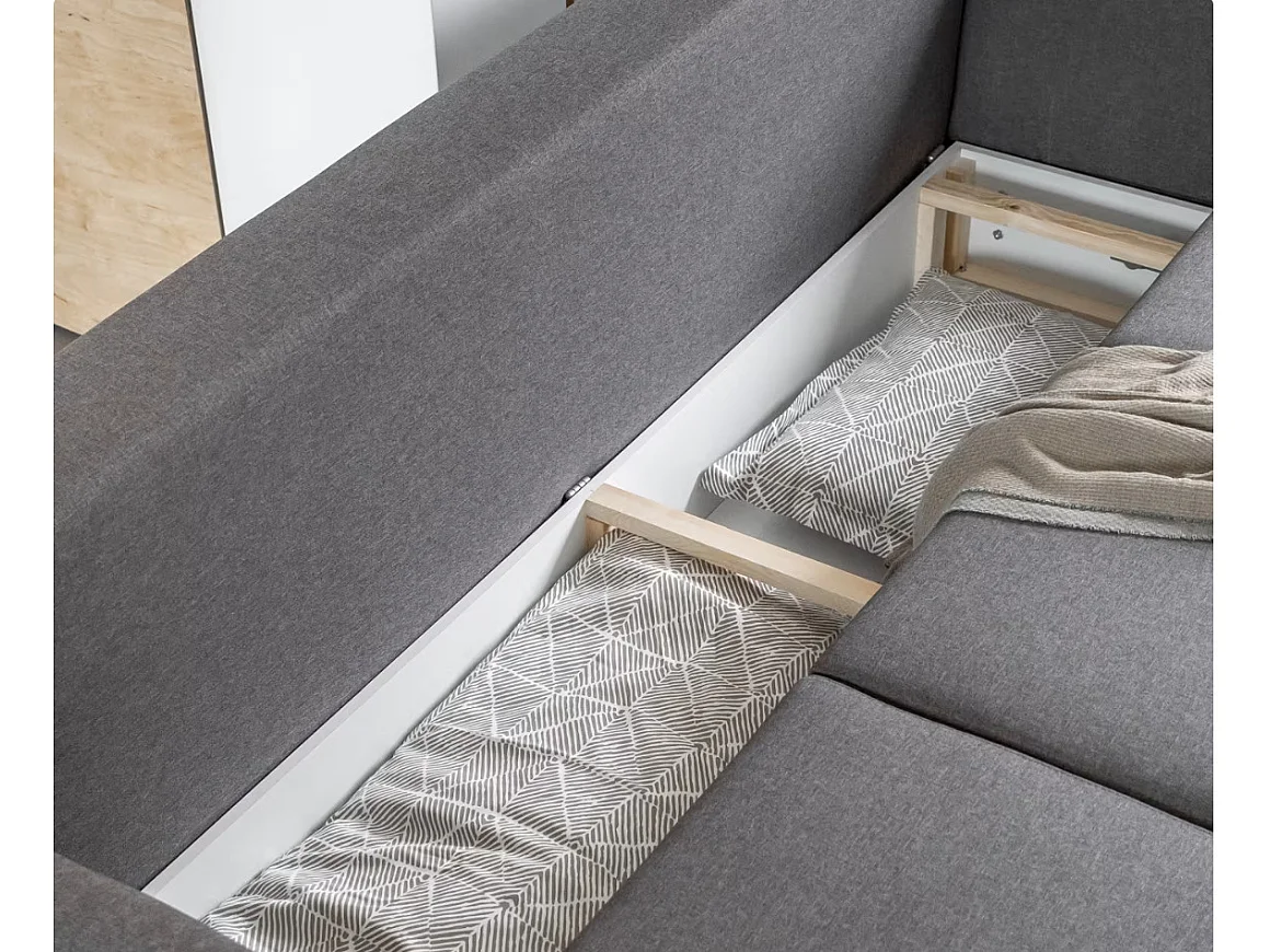 Canapé convertible tissu ANSKA - Pieds bois naturel-Gris