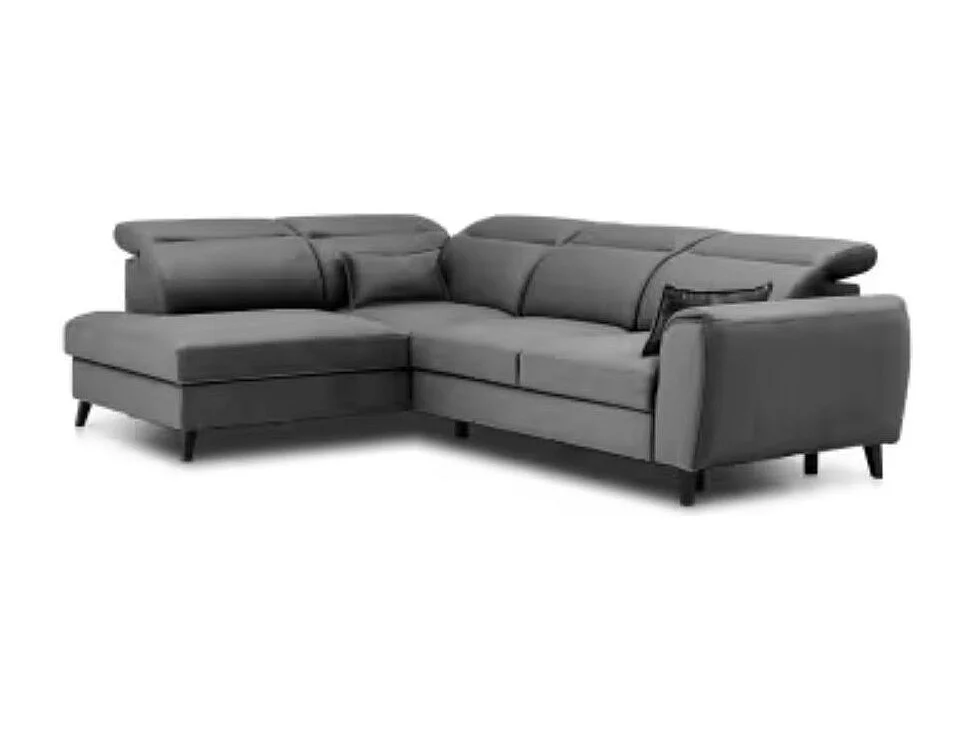 Canapé d'angle convertible avec rangement velours NOBLESSE - Pieds bois noir-Gris-angle gauche