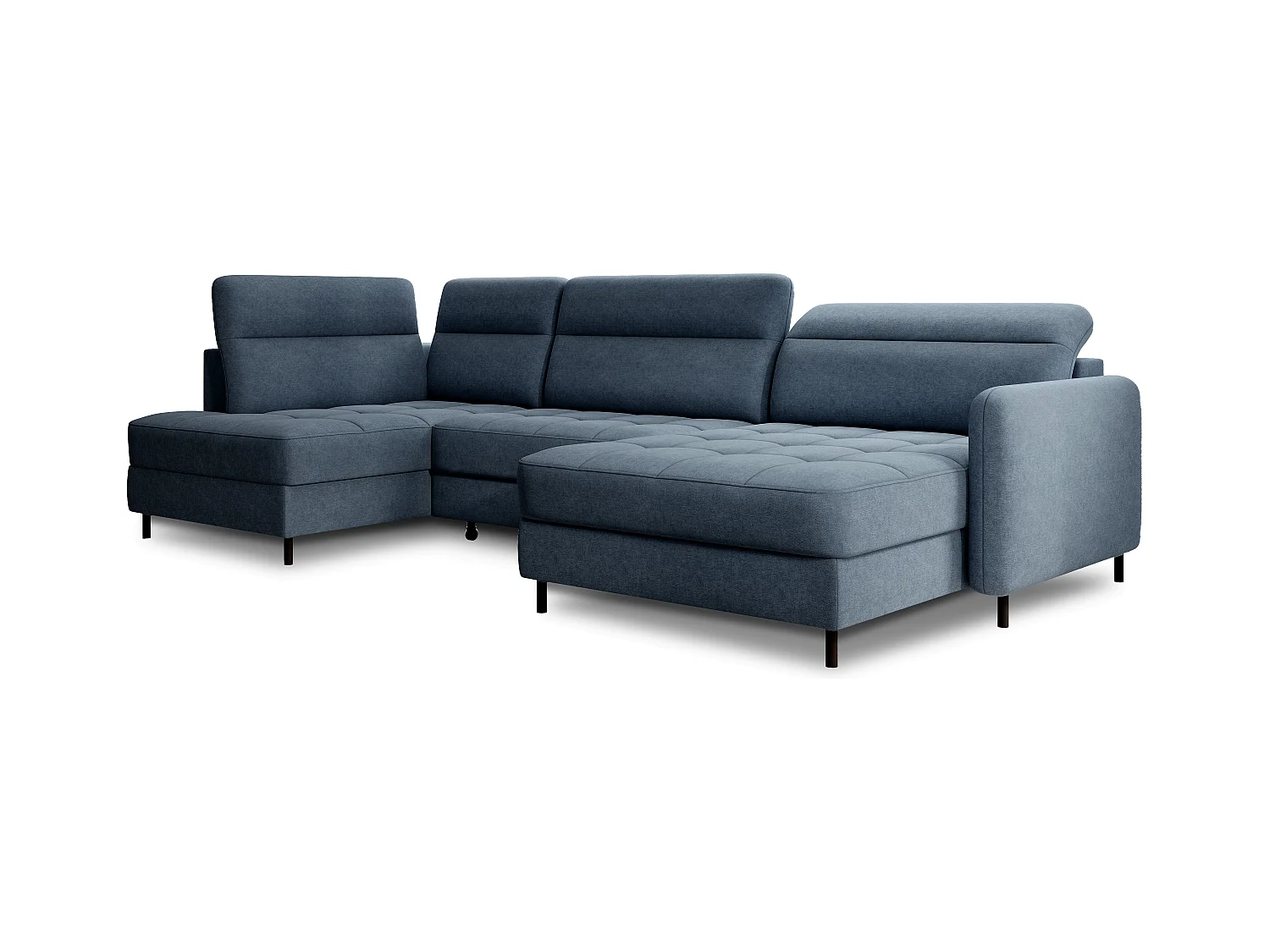 Canapé panoramique convertible BENTO en tissu avec coffre de rangement-Bleu-angle droit