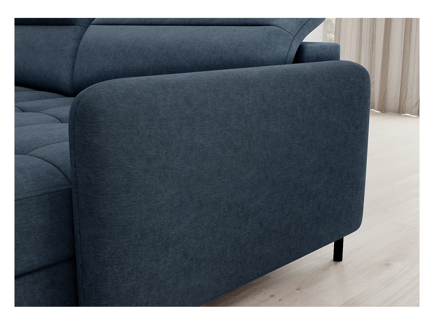 Canapé panoramique convertible BENTO en tissu avec coffre de rangement-Bleu-angle droit