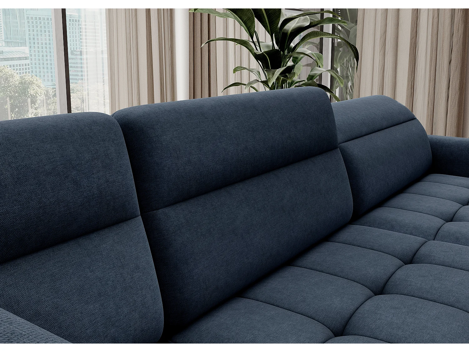 Canapé panoramique convertible BENTO en tissu avec coffre de rangement-Bleu-angle droit