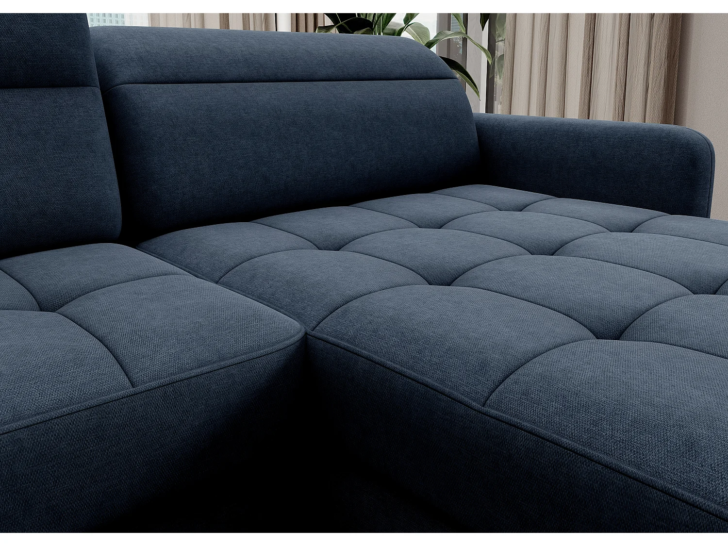 Canapé panoramique convertible BENTO en tissu avec coffre de rangement-Bleu-angle droit