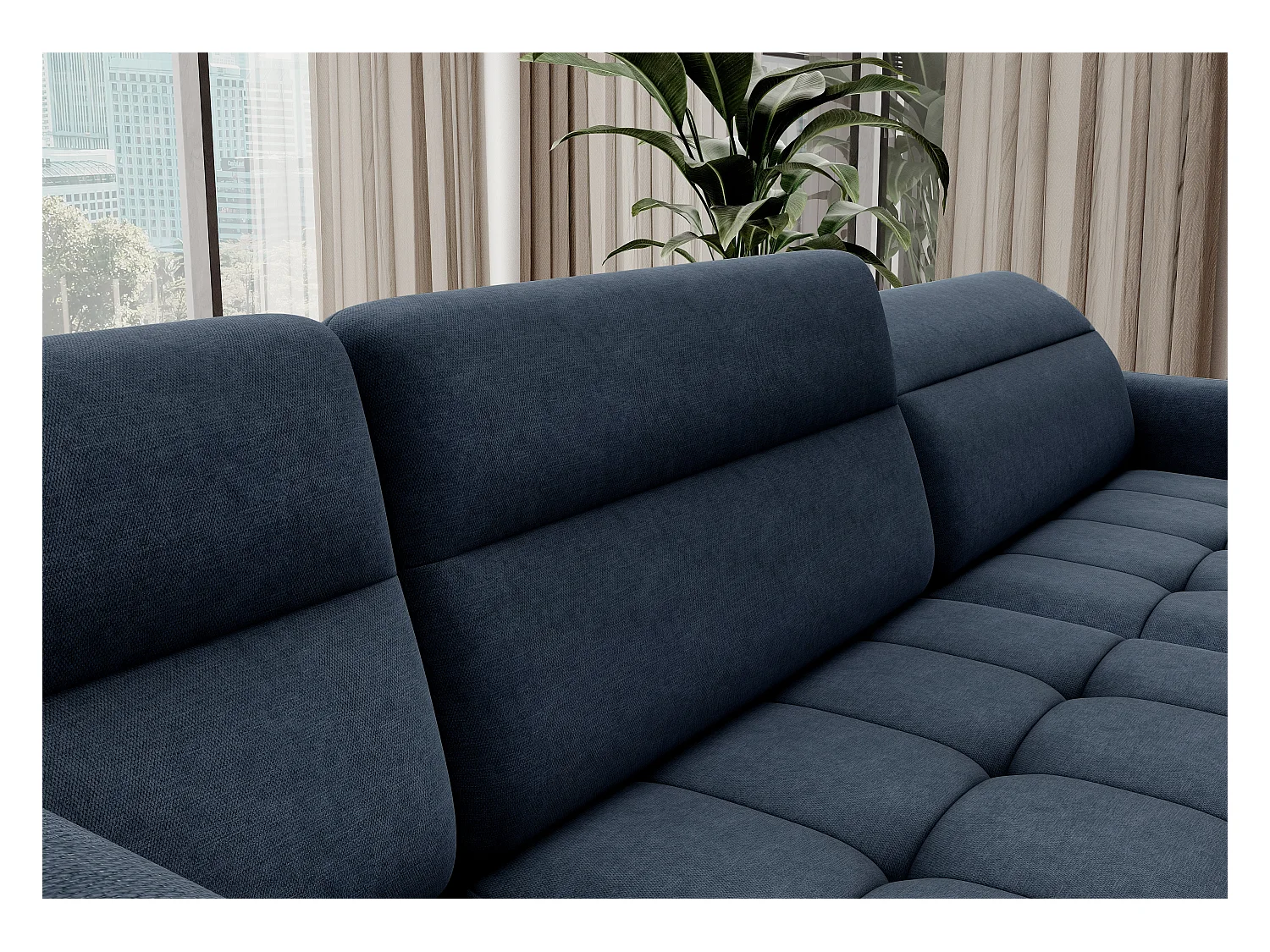 Canapé panoramique convertible BENTO en tissu avec coffre de rangement-Bleu-angle droit