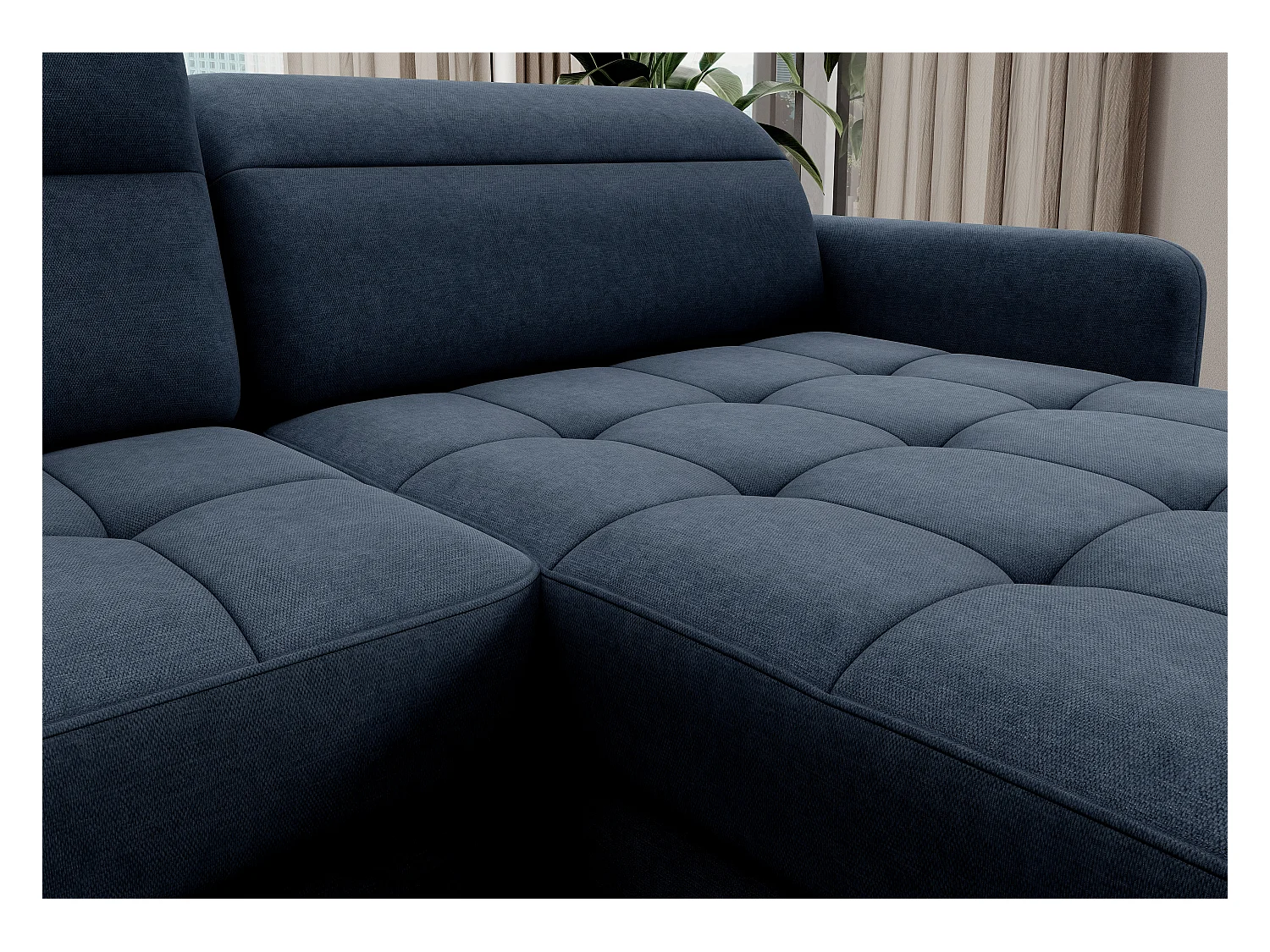 Canapé panoramique convertible BENTO en tissu avec coffre de rangement-Bleu-angle droit