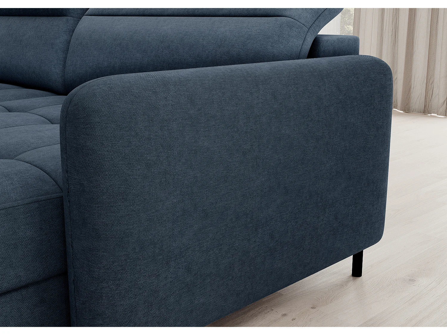 Canapé panoramique convertible BENTO en tissu avec coffre de rangement-Bleu-angle droit