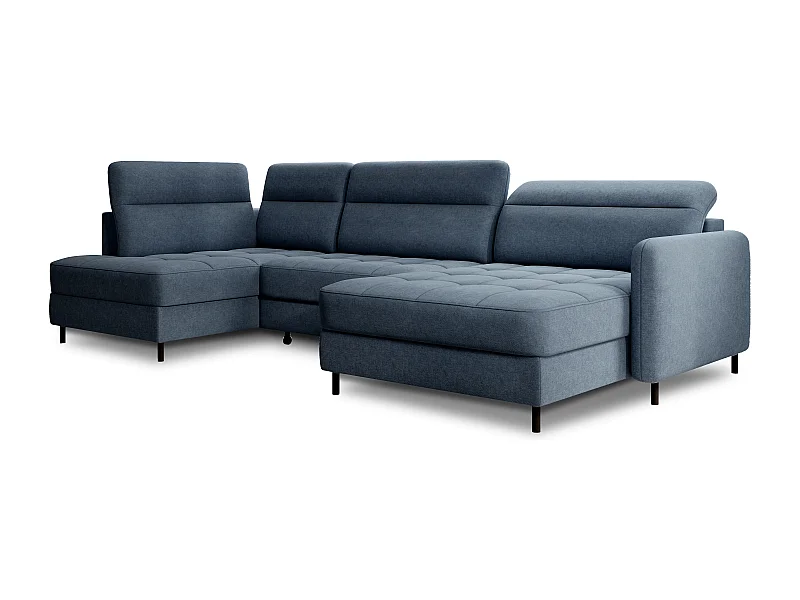 Canapé panoramique convertible BENTO en tissu avec coffre de rangement-Bleu-angle droit