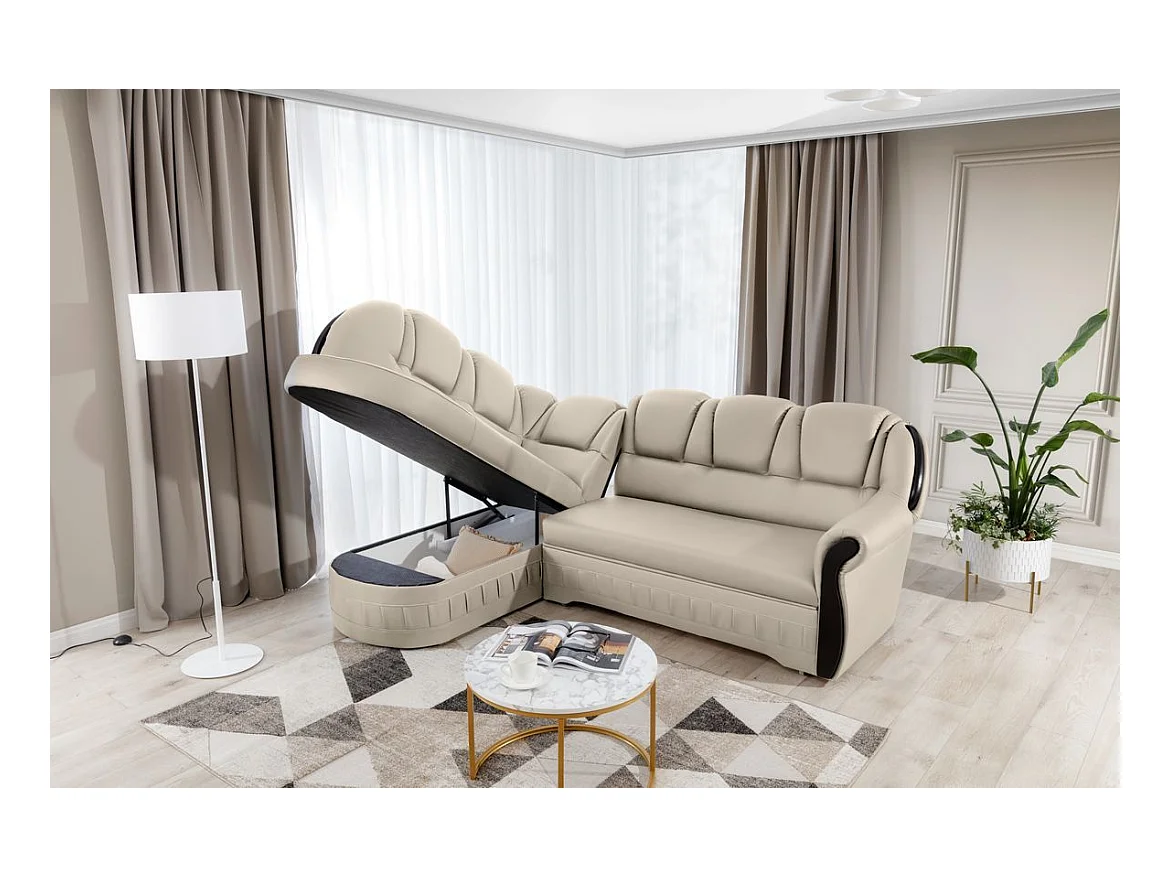 Canapé d'angle convertible avec rangement en simili cuir Majesté-Beige-angle droit