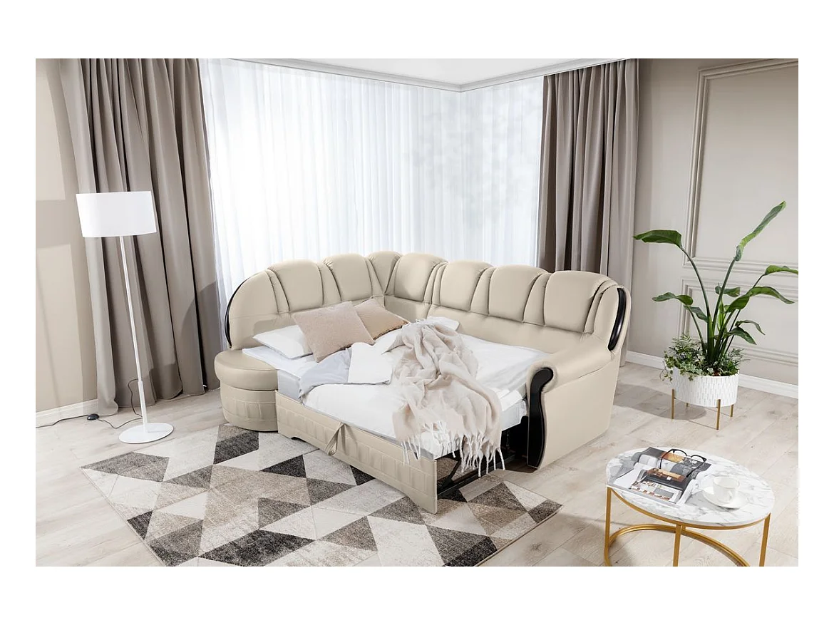 Canapé d'angle convertible avec rangement en simili cuir Majesté-Beige-angle droit