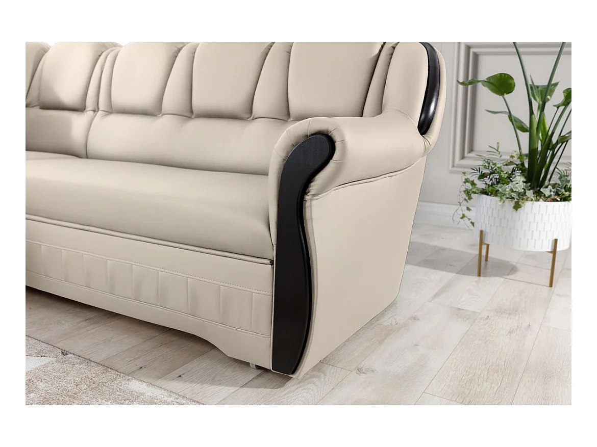 Canapé d'angle convertible avec rangement en simili cuir Majesté-Beige-angle droit