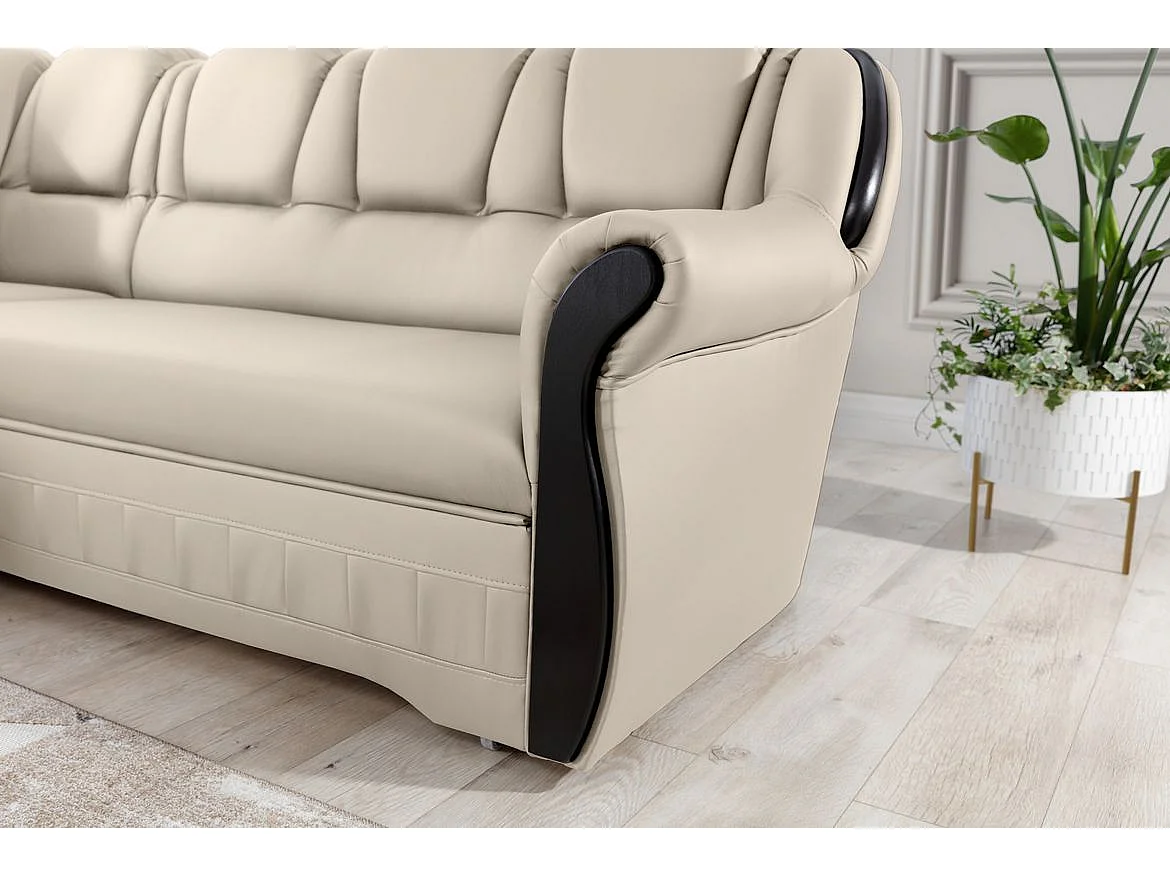 Canapé d'angle convertible avec rangement en simili cuir Majesté-Beige-angle droit