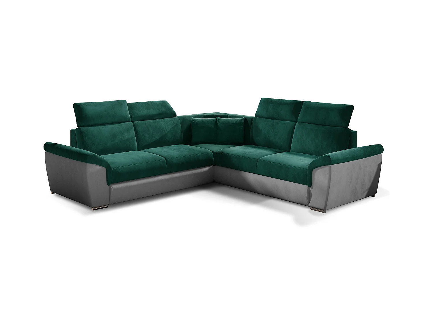 Canapé d'angle réversible et convertible velours Neo - Pieds acier chromé-Gris clair/Vert