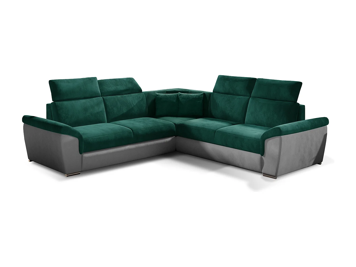 Canapé d&#039;angle réversible et convertible velours Neo - Pieds acier chromé-Gris clair/Vert