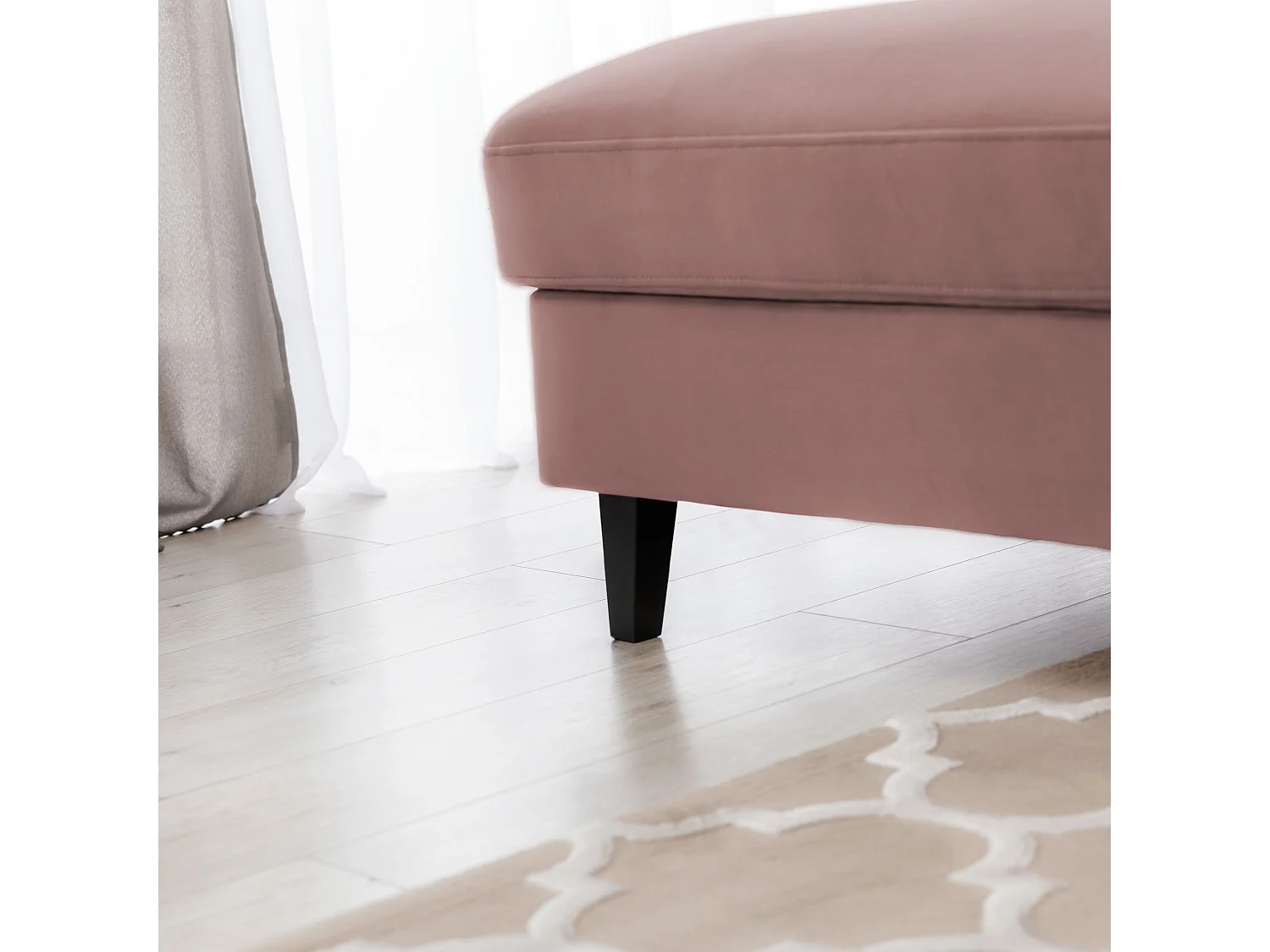 Canapé d'angle convertible velours appuis-tête réglables ASTORIA - Coffre et pieds bois noir-Rose clair-angle gauche