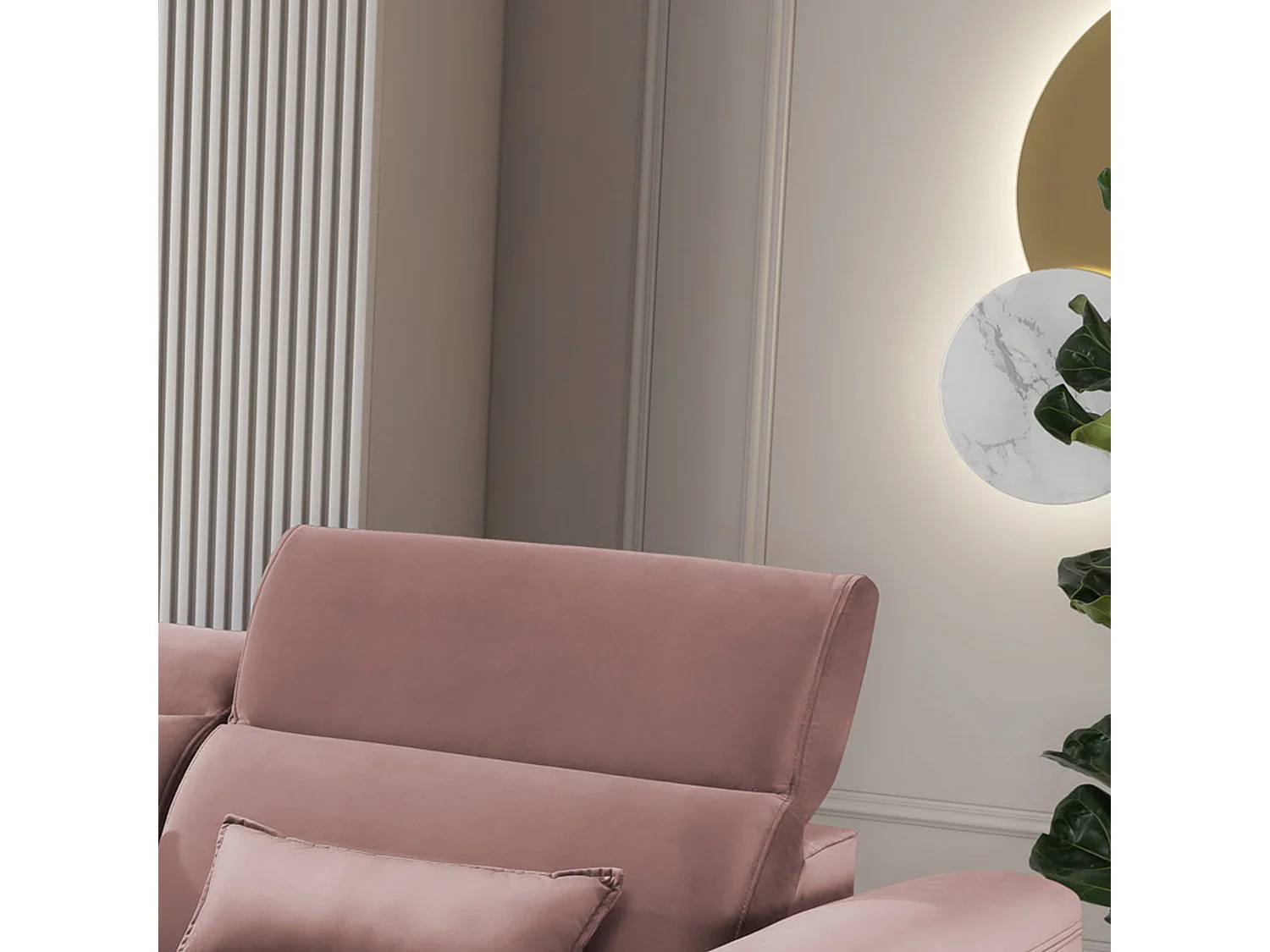 ASTORIA converteerbare fluwelen hoekbank met verstelbare hoofdsteunen - Zwarte houten kist en poten-Kleur Lichtroze-linkerhoek