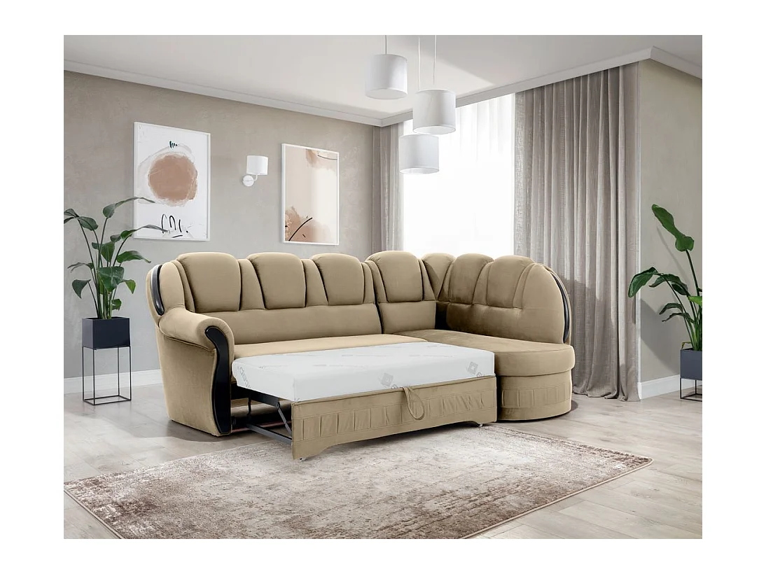 Canapé d'angle convertible avec rangement en velours Majesté-Marron clair-angle droit