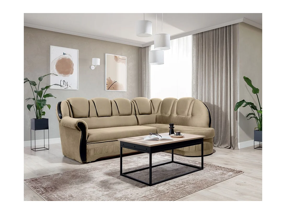 Canapé d'angle convertible avec rangement en velours Majesté-Marron clair-angle droit