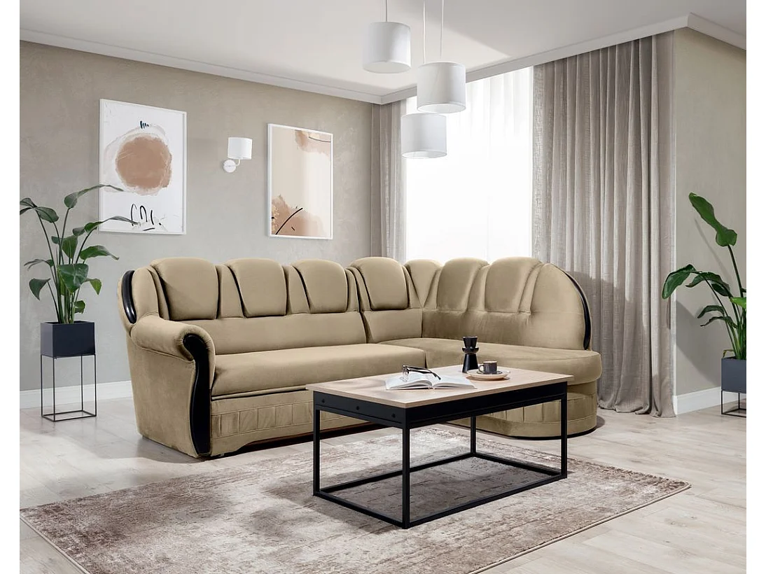 Canapé d'angle convertible avec rangement en velours Majesté-Marron clair-angle droit