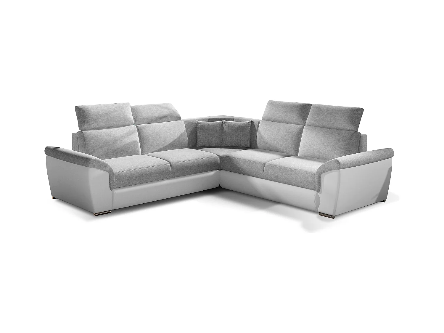 Canapé d'angle réversible et convertible bi-matières Neo - Pieds acier chromé-Blanc/Gris clair