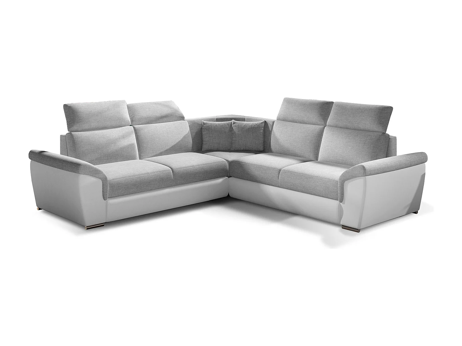 Canapé d&#039;angle réversible et convertible bi-matières Neo - Pieds acier chromé-Blanc/Gris clair