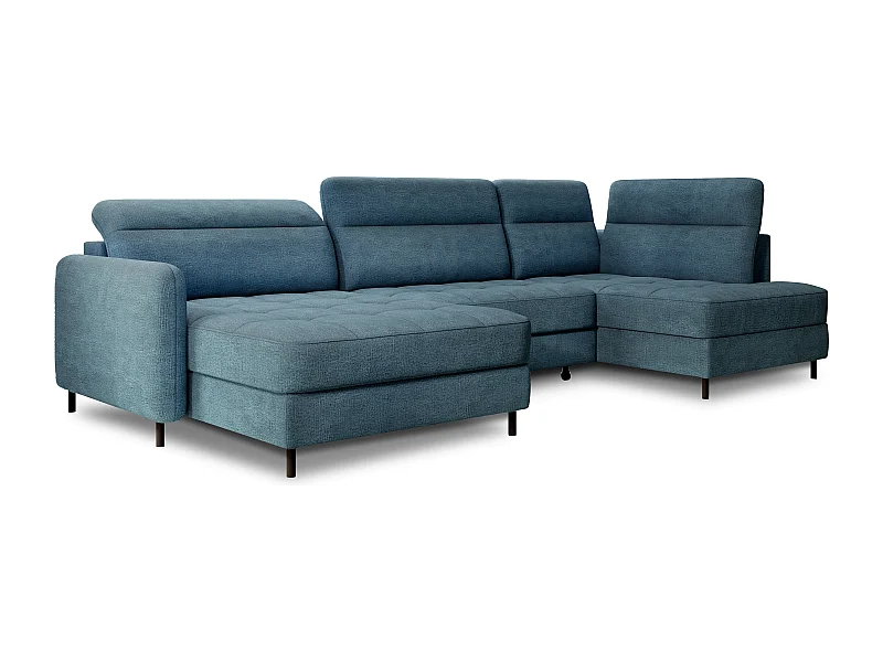 Canapé panoramique convertible BENTO en tissu avec coffre de rangement-Bleu canard-angle gauche