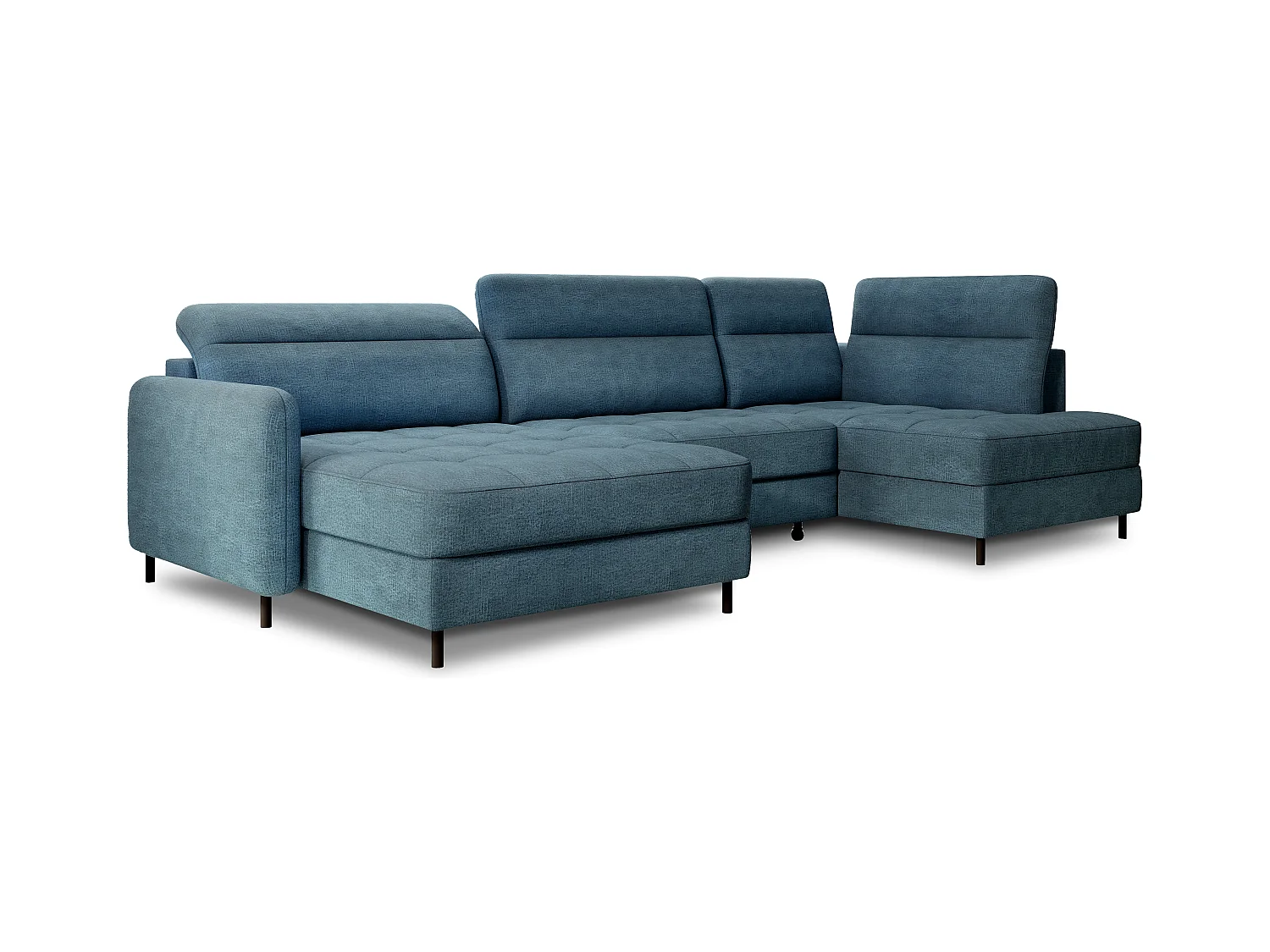 Canapé panoramique convertible BENTO en tissu avec coffre de rangement-Bleu canard-angle gauche