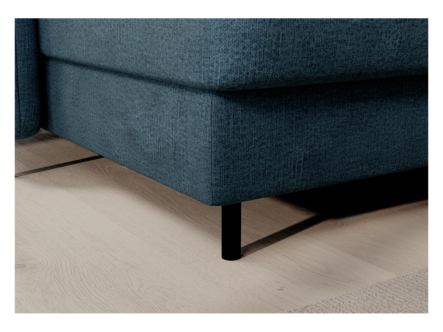 Canapé panoramique convertible BENTO en tissu avec coffre de rangement-Bleu canard-angle gauche