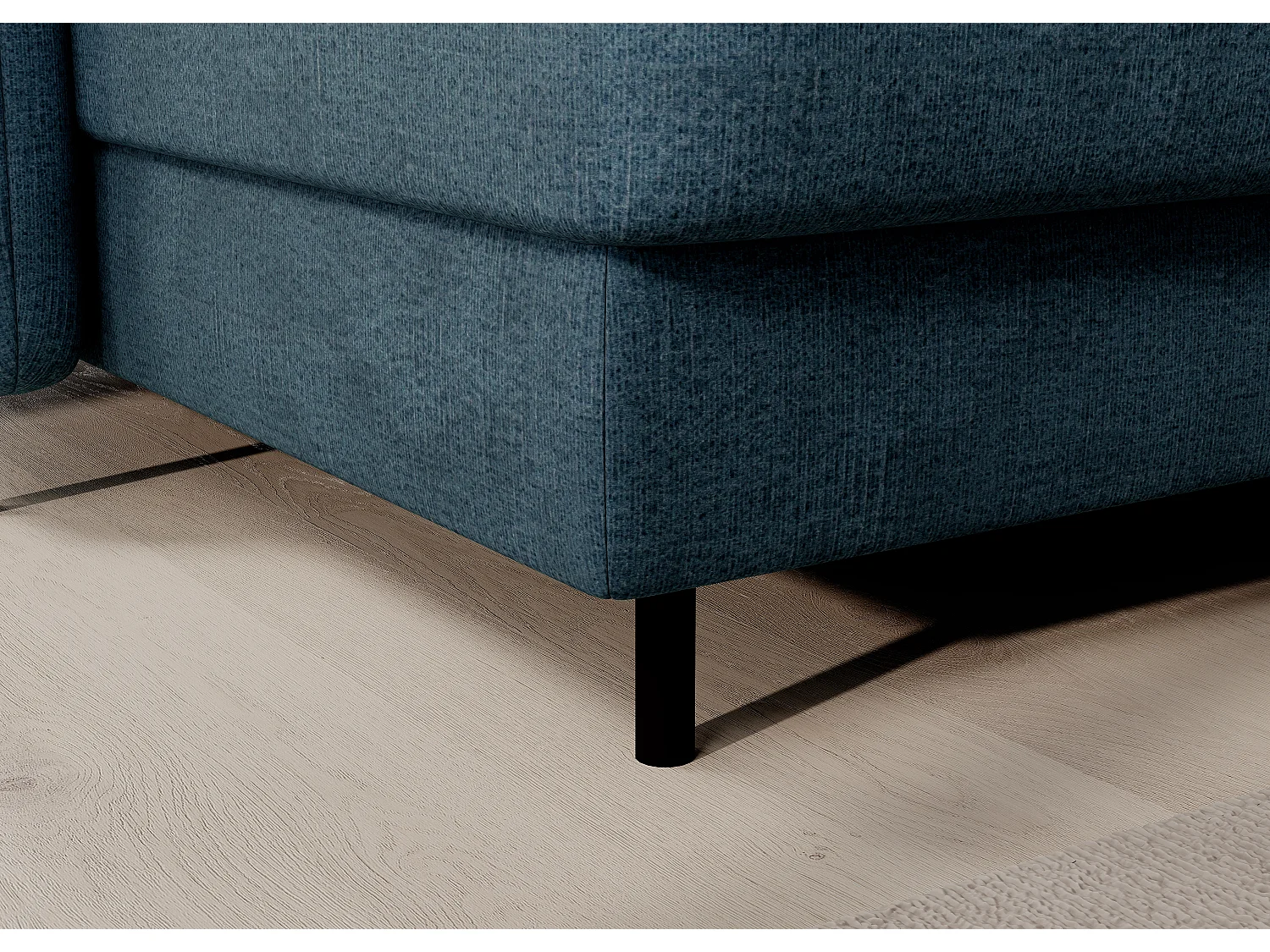 Canapé panoramique convertible BENTO en tissu avec coffre de rangement-Bleu canard-angle gauche